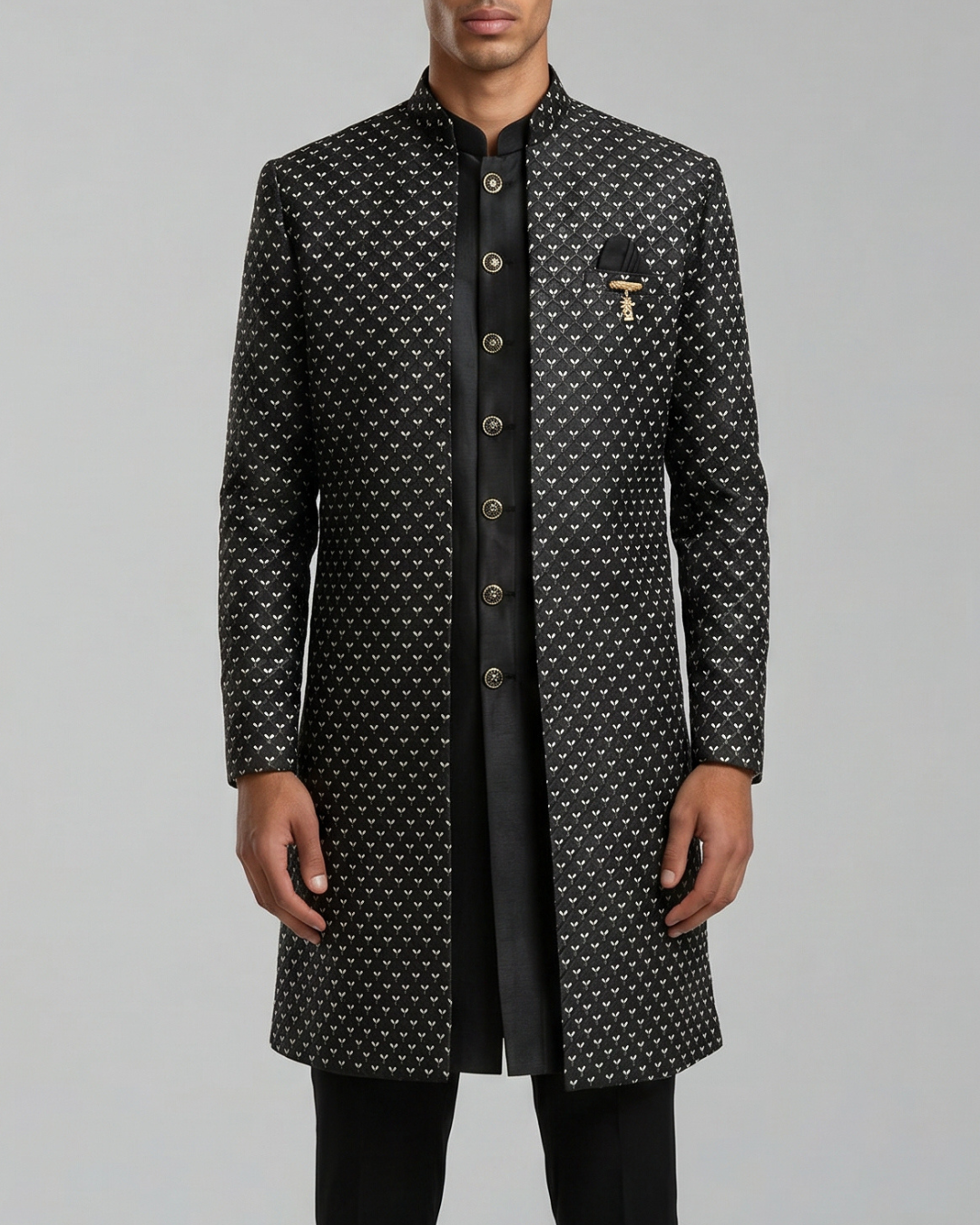 Majestic Black Three Piece Sherwani