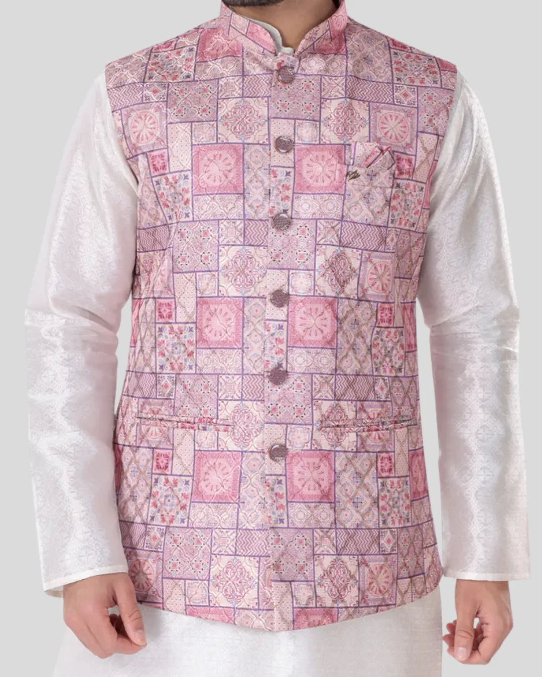 Plum Frame Printed Mens Indian Waistcoat Indicoat