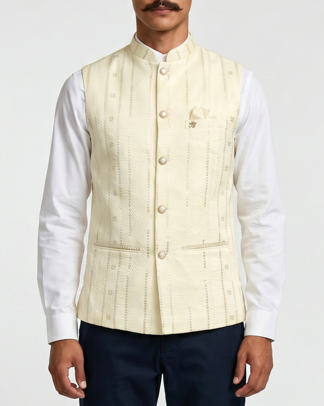Sequin Ivory Mens Indian Waistcoat