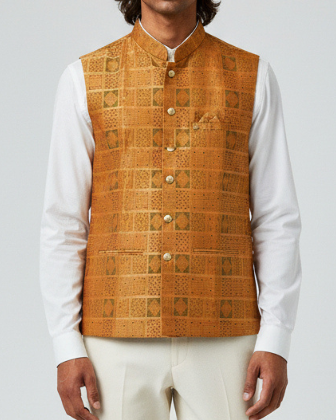 Surya Orange Mens Indian Waistcoat