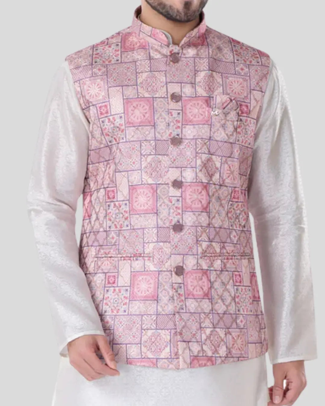 Plum Frame Printed Mens Indian Waistcoat Indicoat