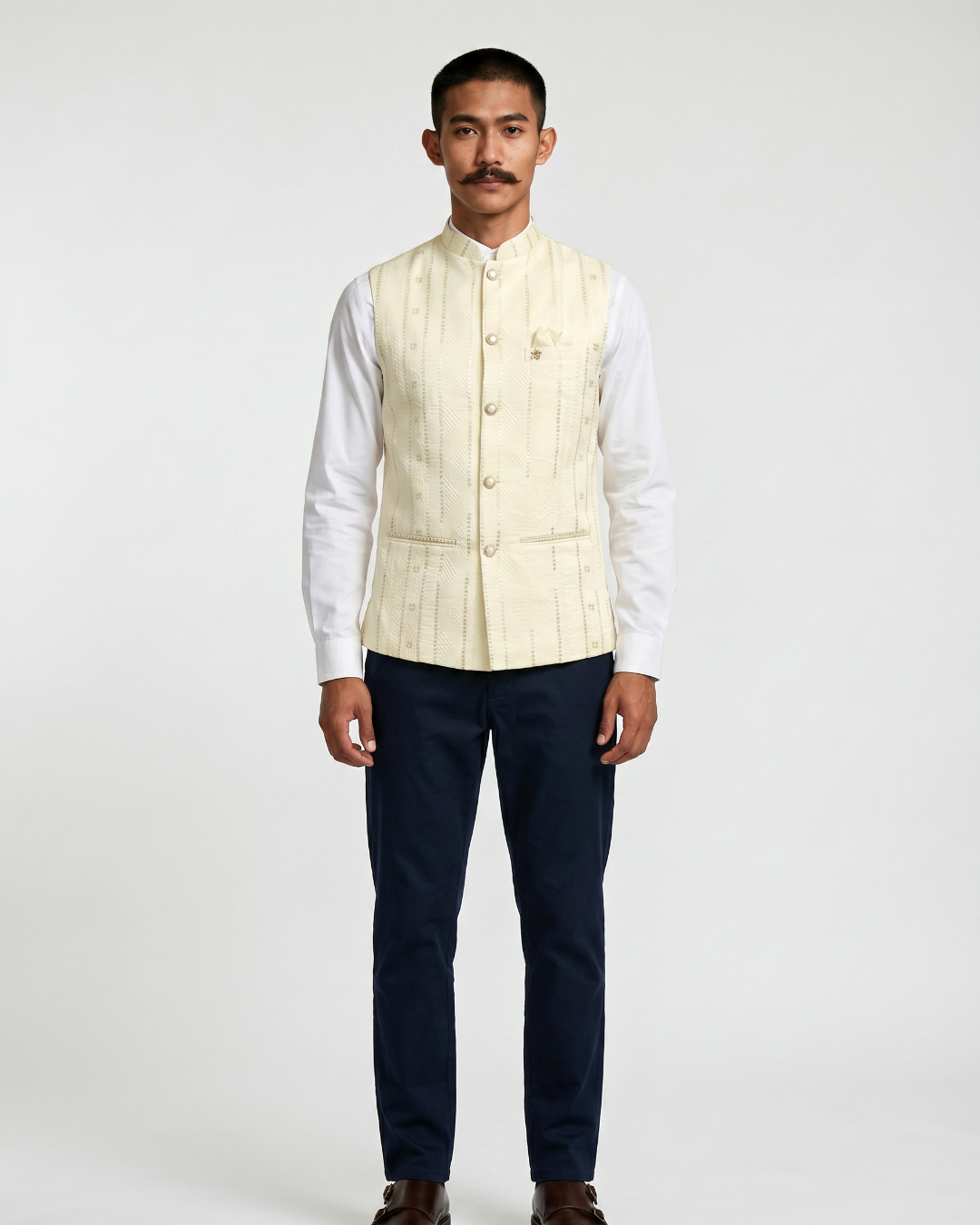 Sequin Ivory Mens Indian Waistcoat