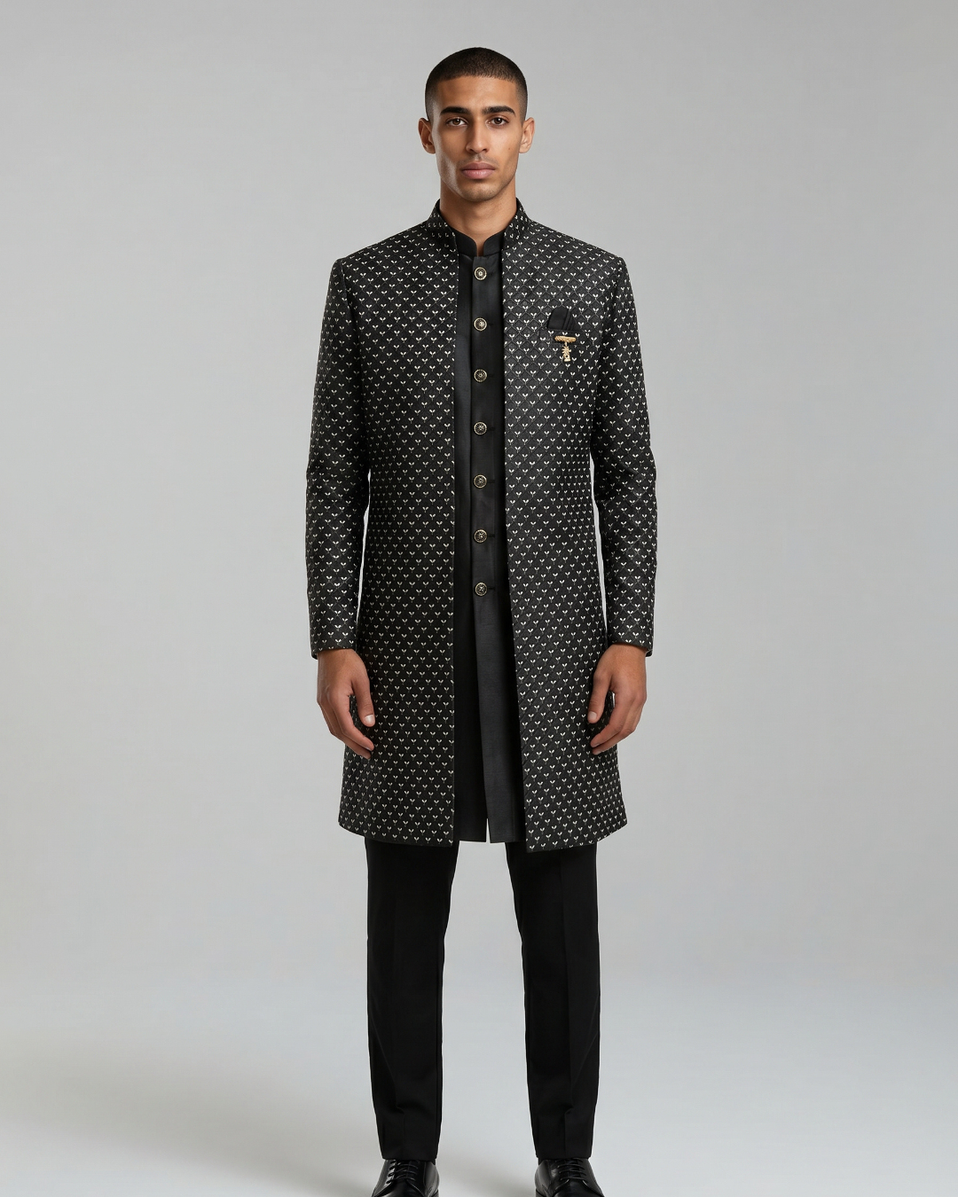 Majestic Black Three Piece Sherwani