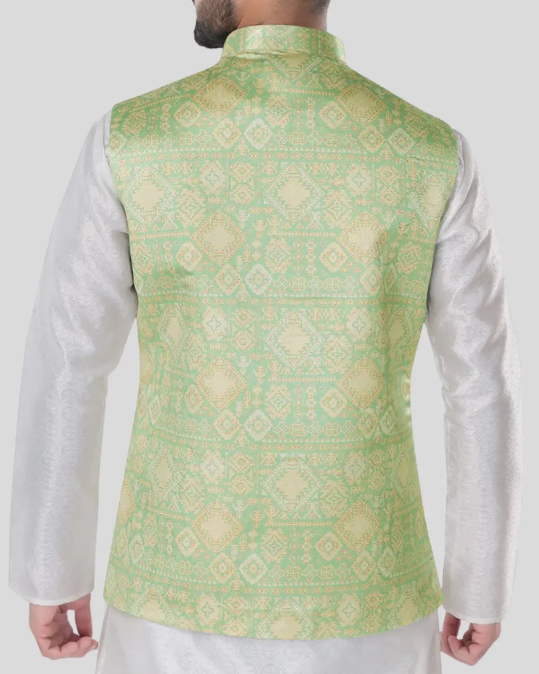 Minted Gold Printed Mens Indian Waistcoat Indicoat