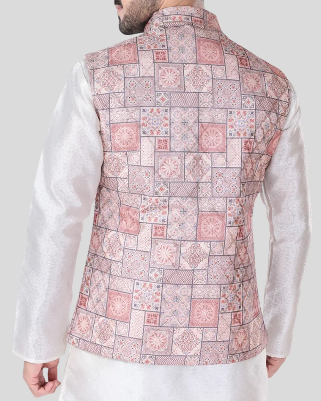 Mauve Frame Printed Mens Indian Waistcoat Indicoat
