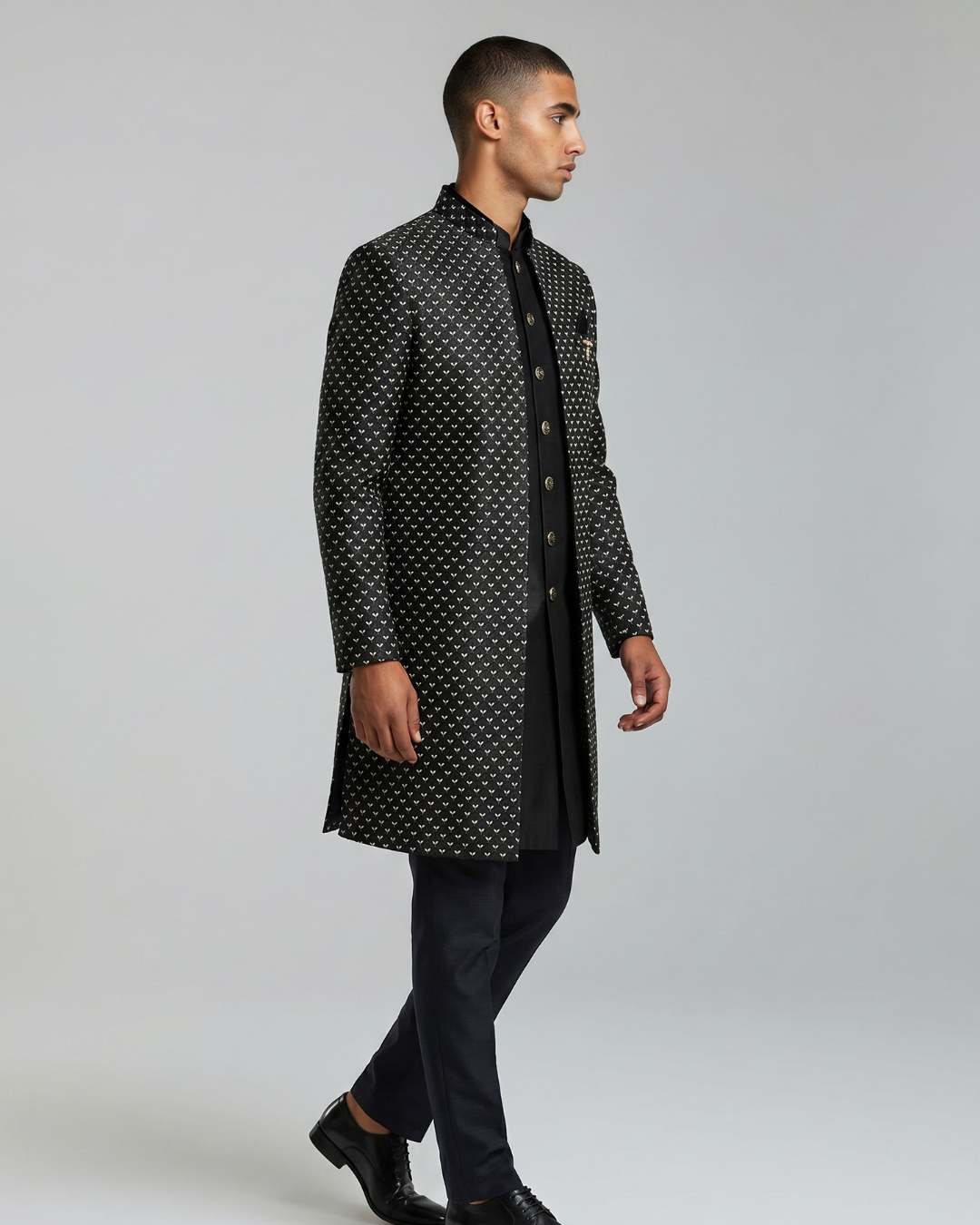 Majestic Black Three Piece Sherwani