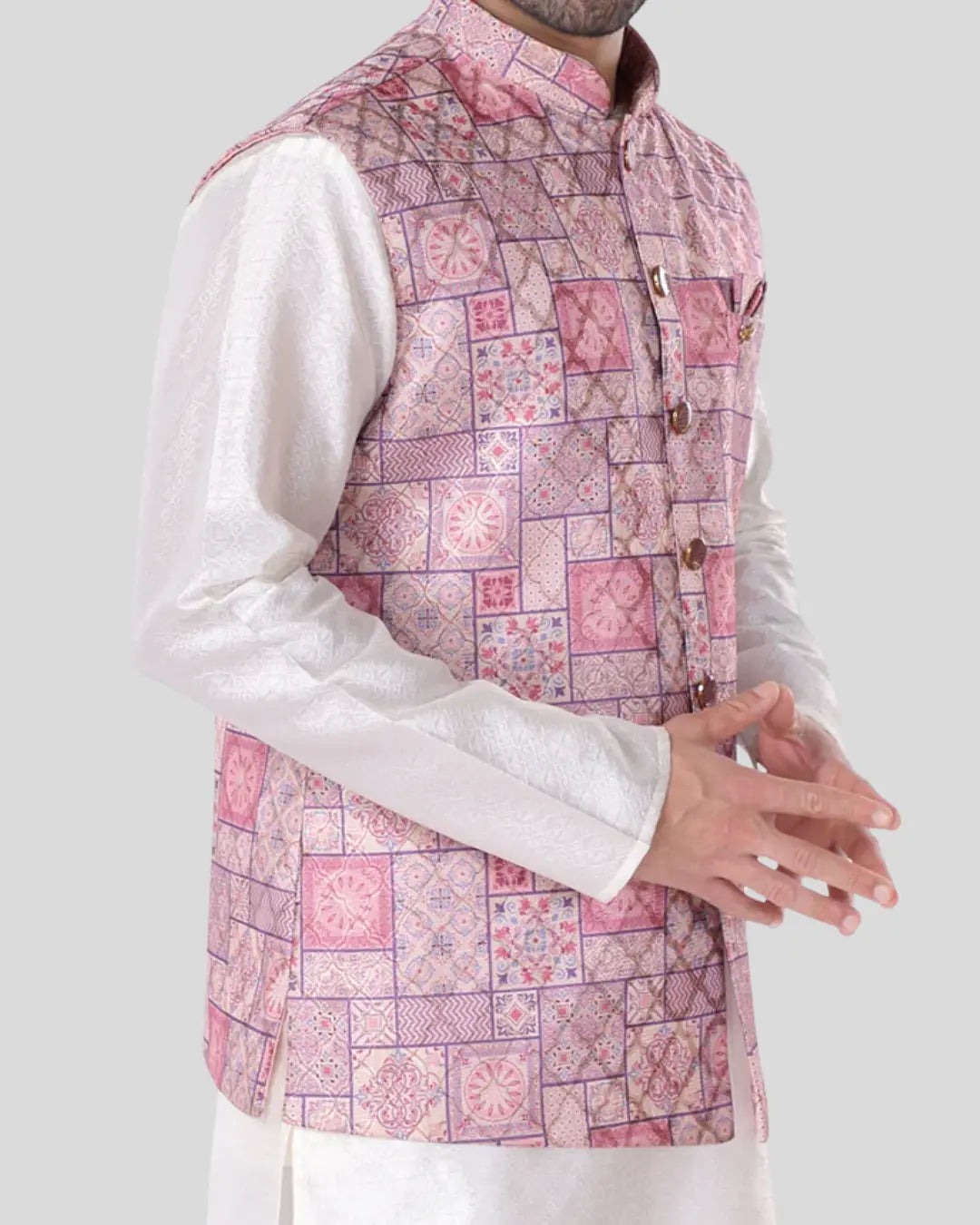 Plum Frame Printed Mens Indian Waistcoat Indicoat