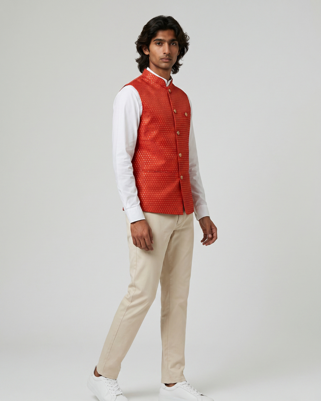 Maharaja Red Mens Indian Waistcoat