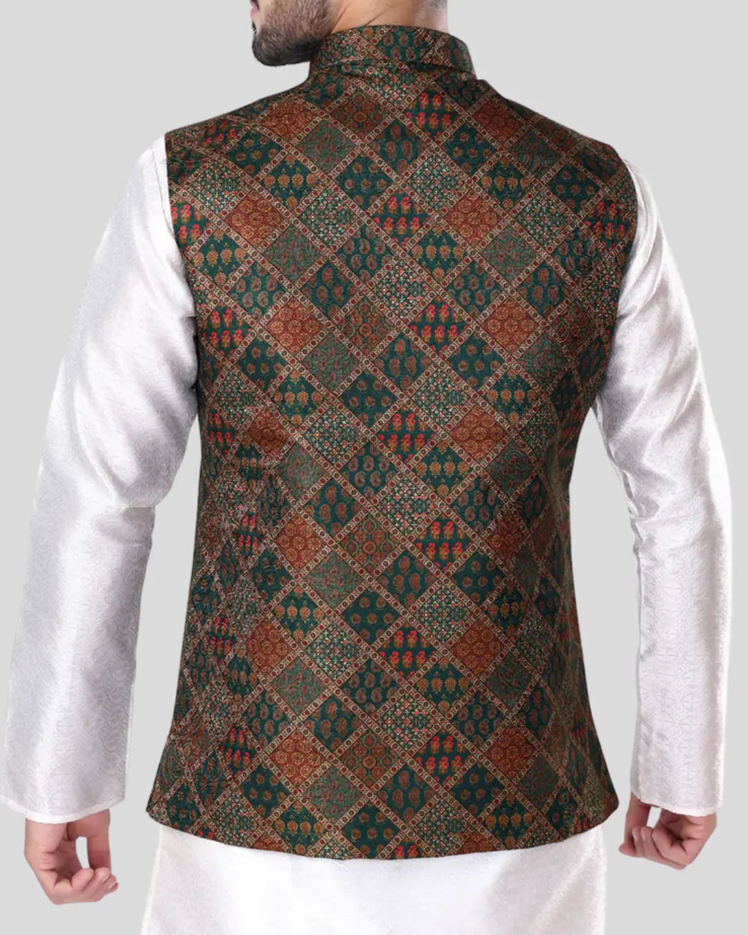 Mirage Teal Printed Mens Indian Waistcoat Indicoat