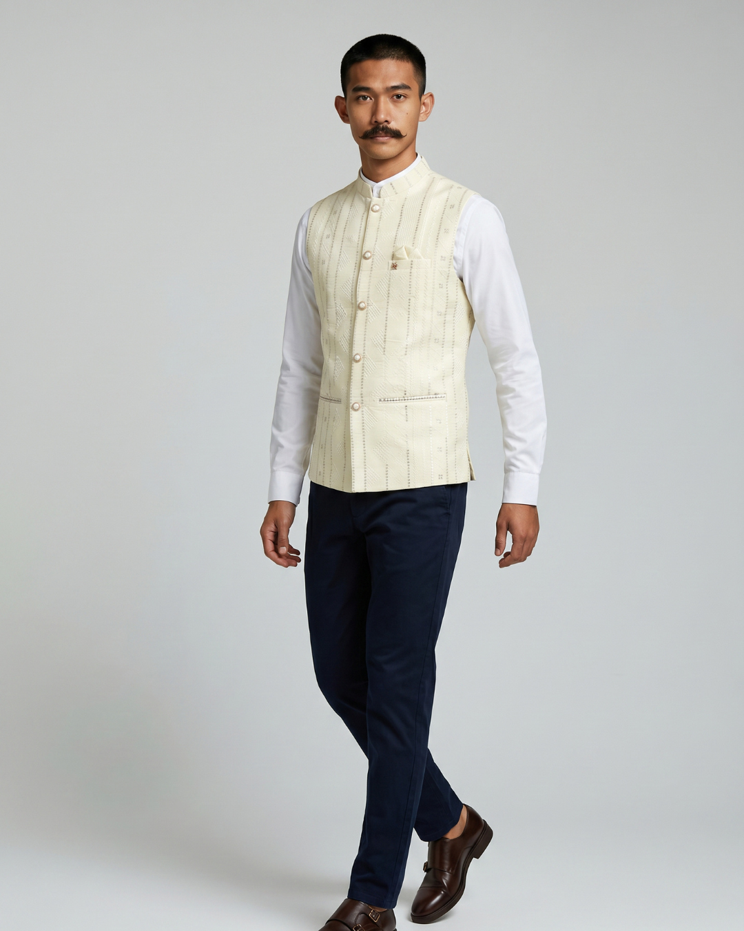 Sequin Ivory Mens Indian Waistcoat