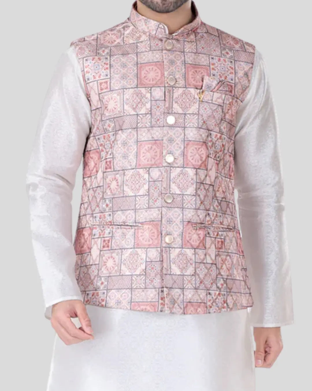 Mauve Frame Printed Mens Indian Waistcoat Indicoat