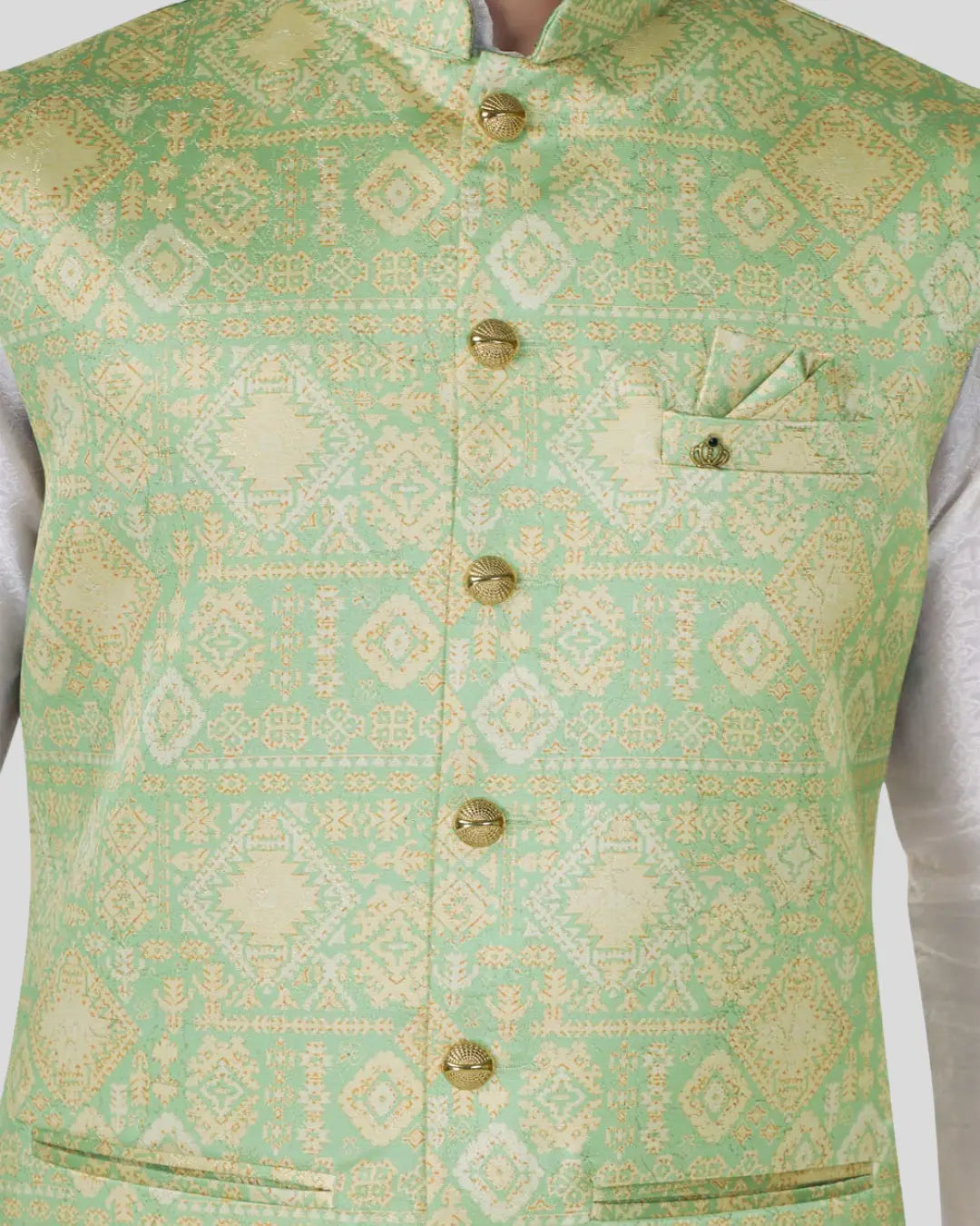 Minted Gold Printed Mens Indian Waistcoat Indicoat