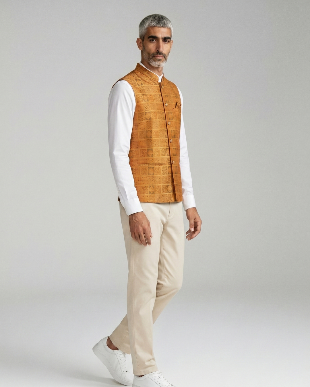 Surya Orange Mens Indian Waistcoat