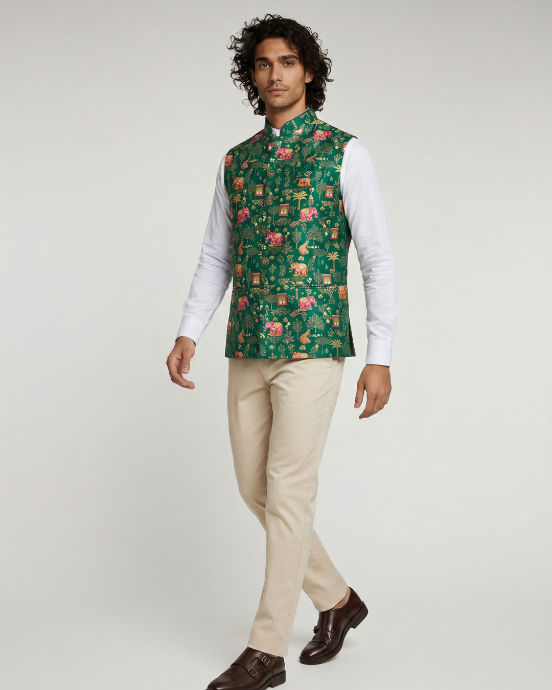 Haathi Forest Green Mens Indian Waistcoat