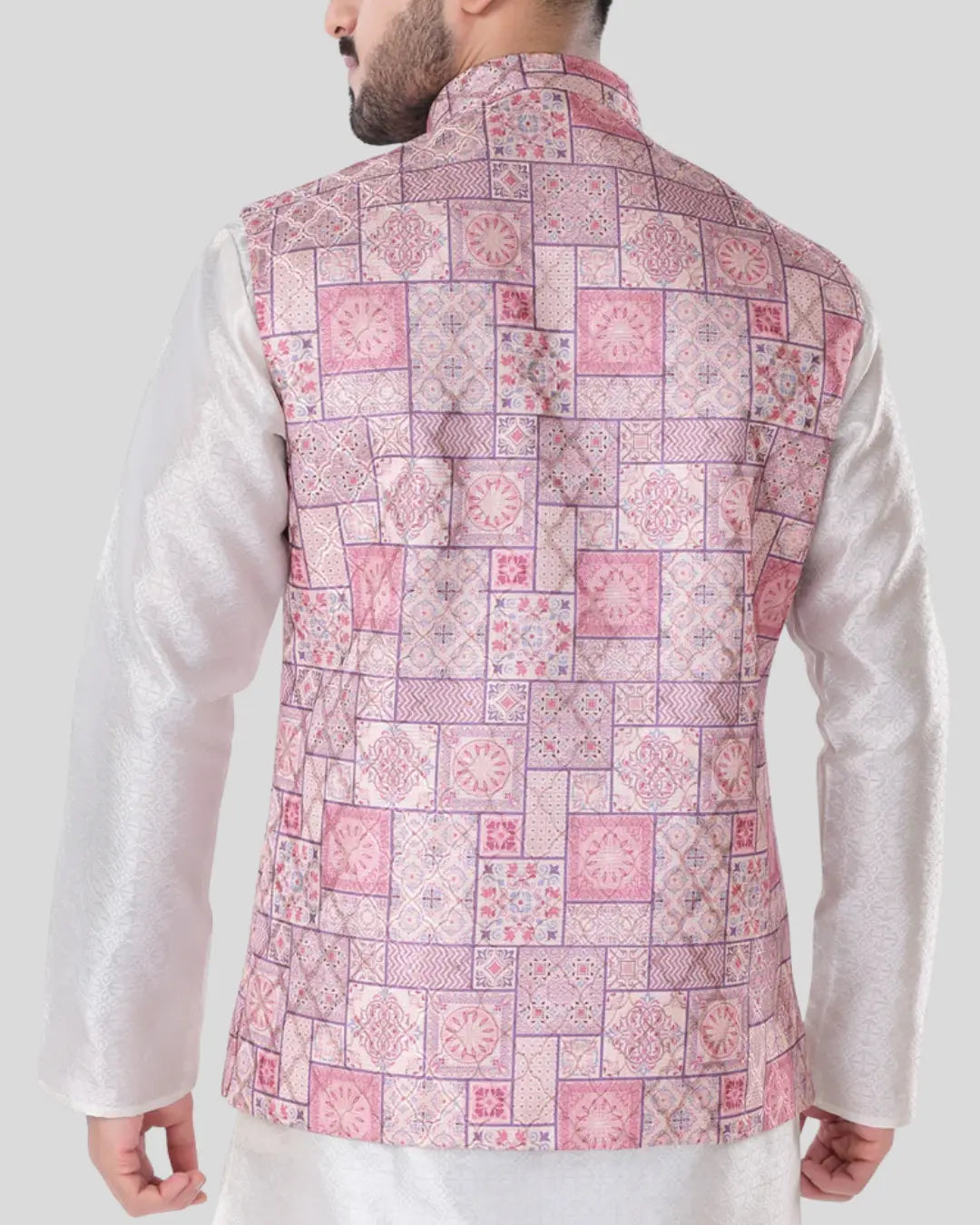 Plum Frame Printed Mens Indian Waistcoat Indicoat