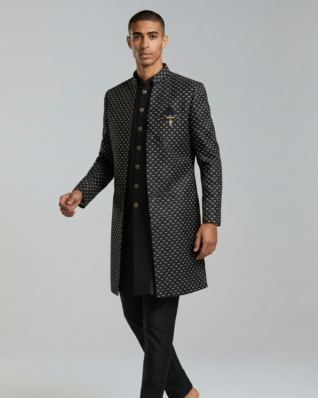 Majestic Black Three Piece Sherwani