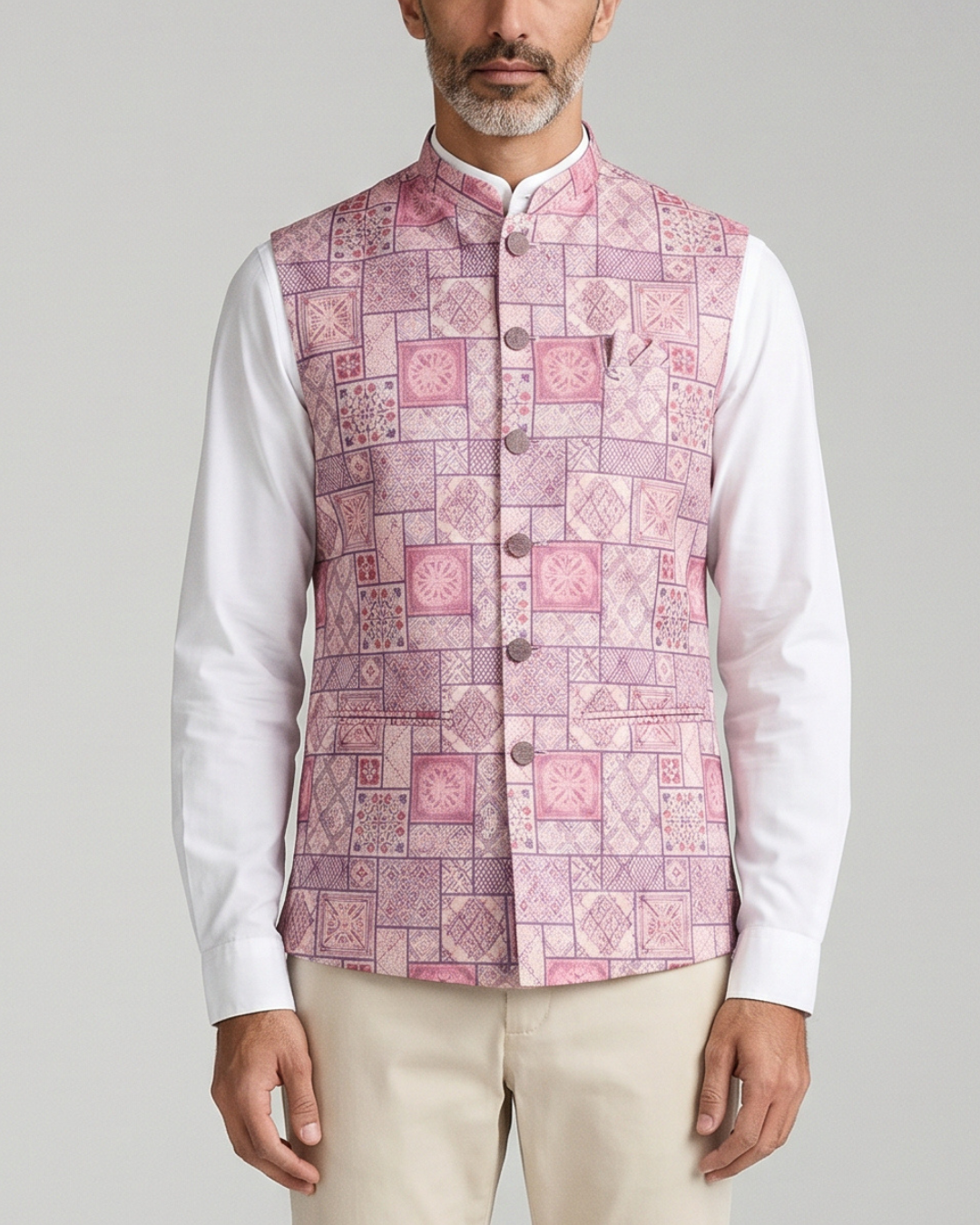 Plum Frame Printed Mens Indian Waistcoat