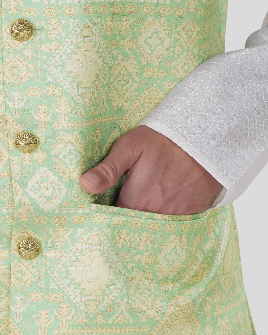 Minted Gold Printed Mens Indian Waistcoat Indicoat
