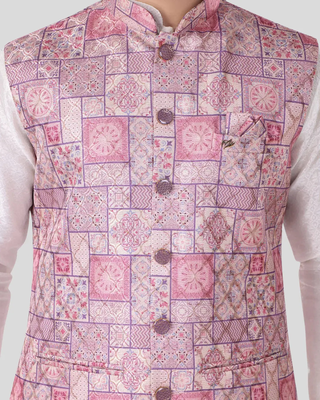Plum Frame Printed Mens Indian Waistcoat Indicoat
