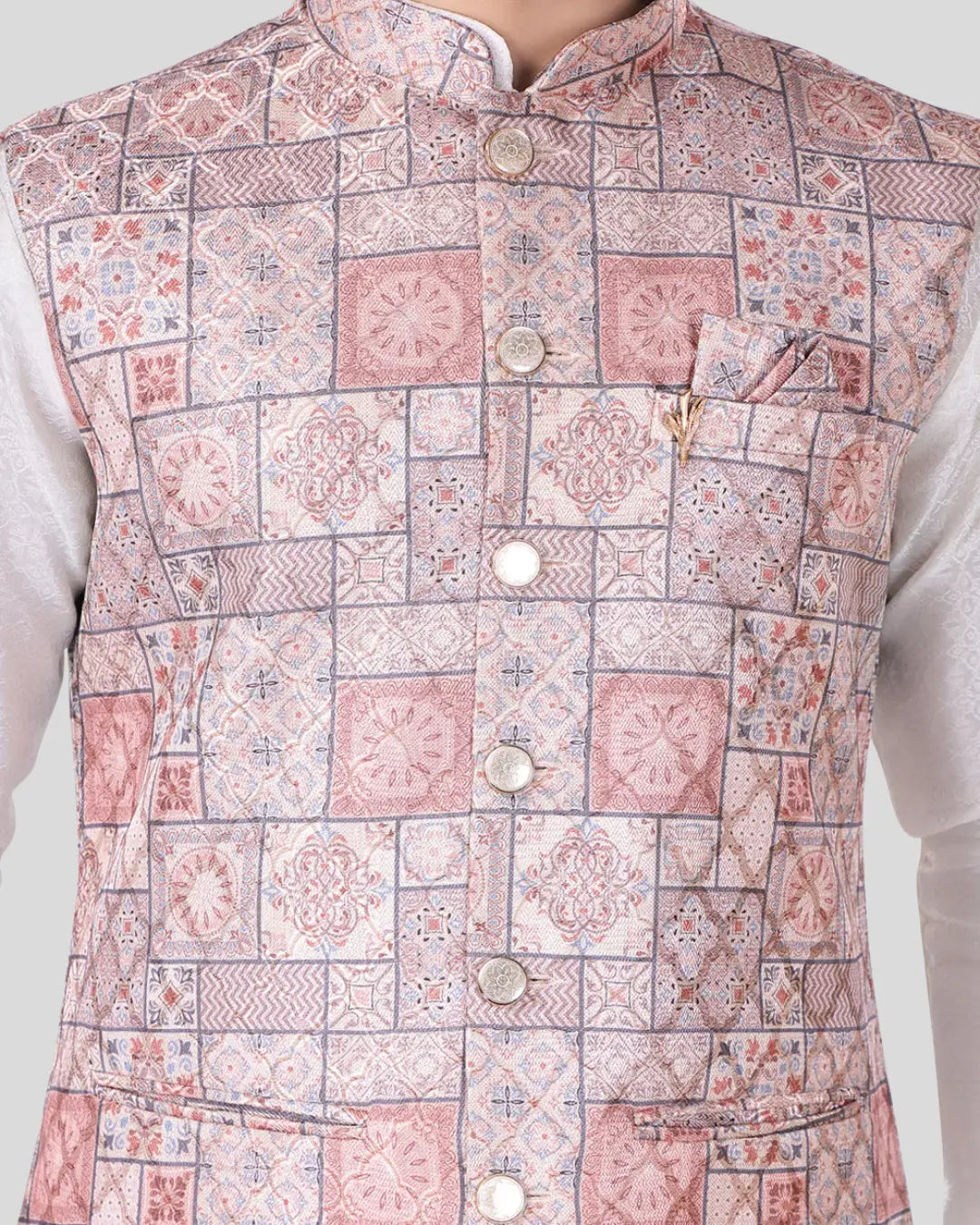 Mauve Frame Printed Mens Indian Waistcoat Indicoat