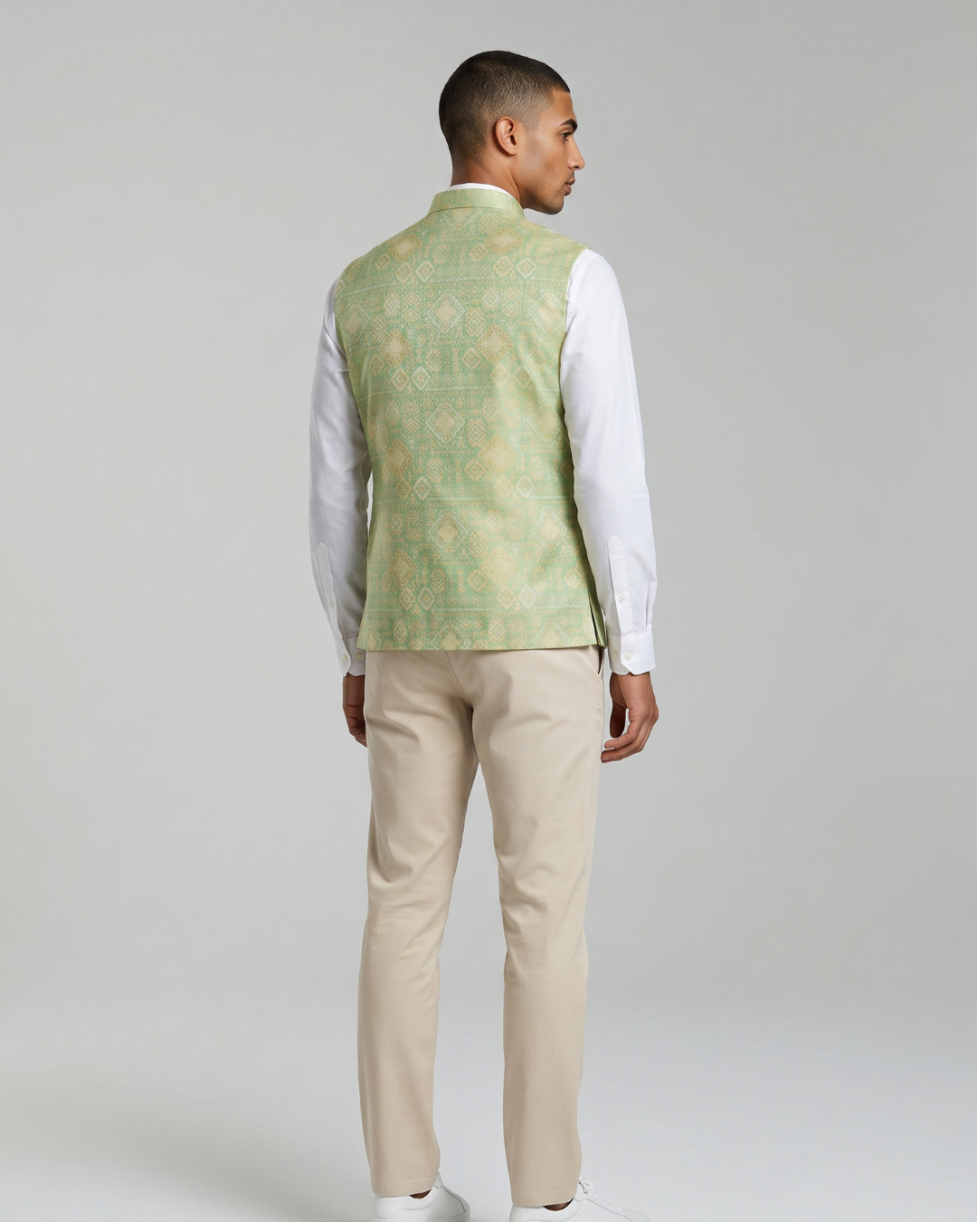 Minted Gold Printed Mens Indian Waistcoat
