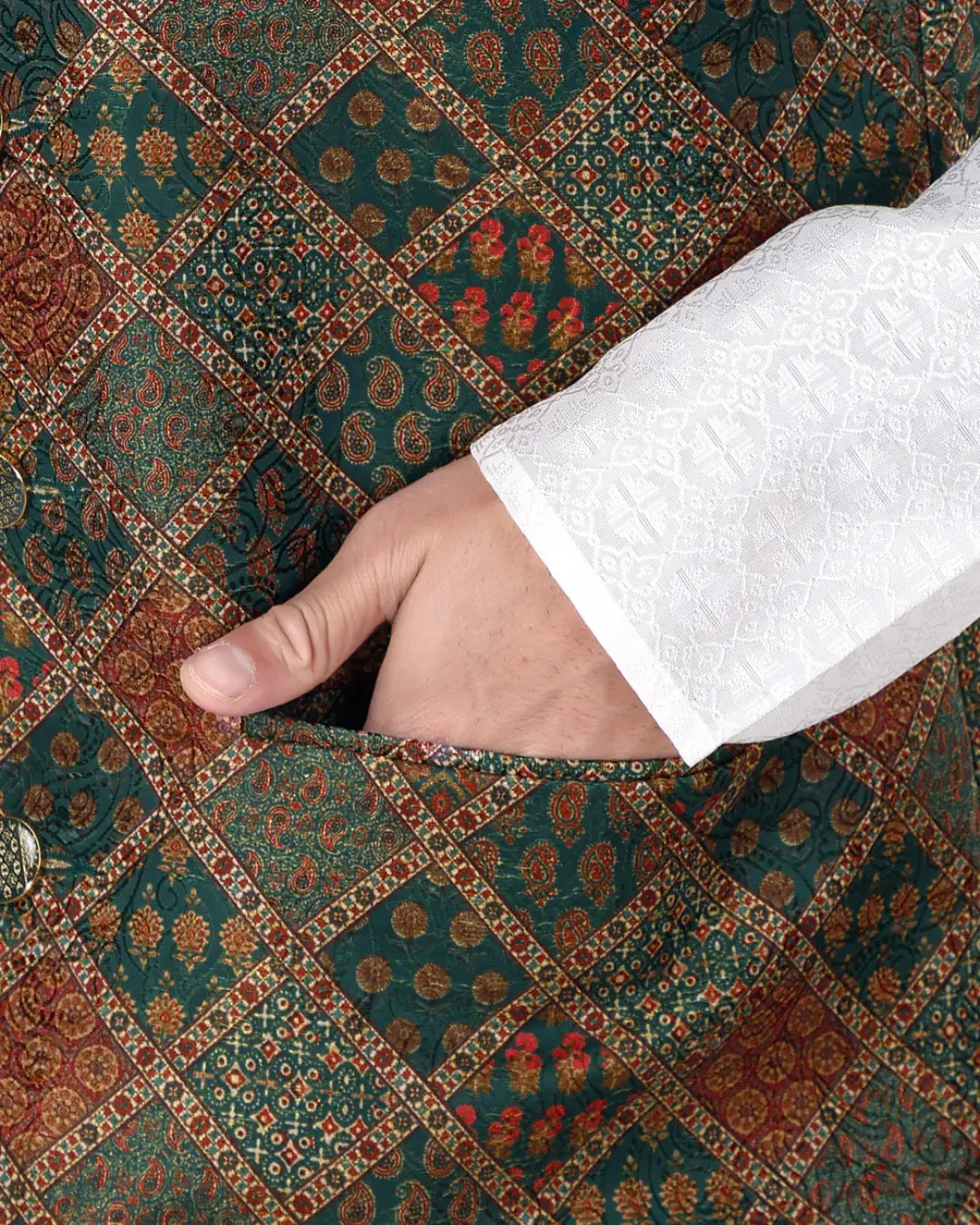 Mirage Teal Printed Mens Indian Waistcoat Indicoat