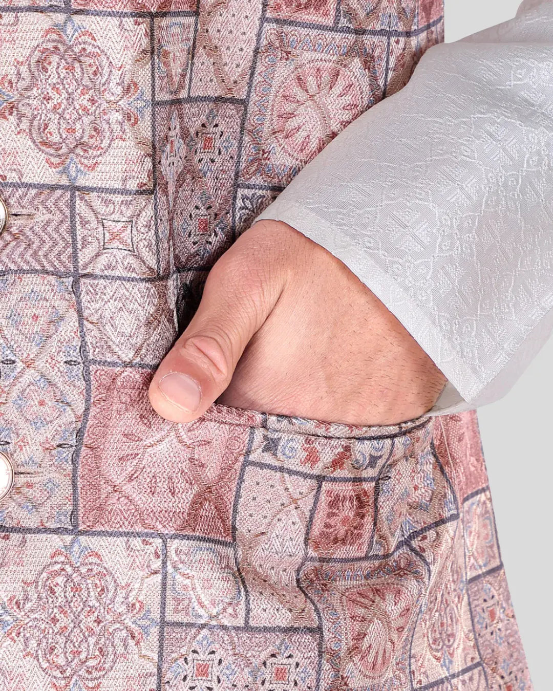 Mauve Frame Printed Mens Indian Waistcoat Indicoat