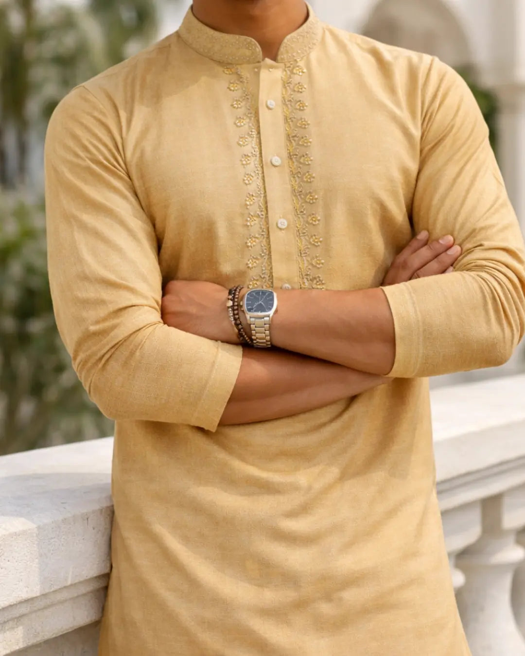 Embroidered Gold Kurta Indicoat