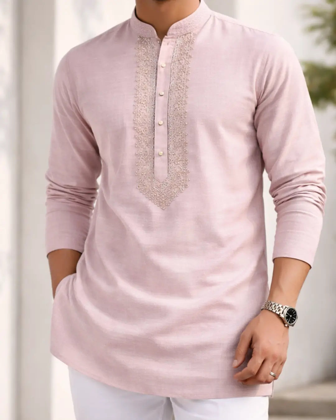 Embroidered Light Pink Kurta Indicoat