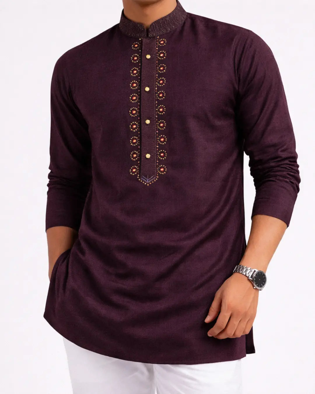 Embroidered Plum Kurta Indicoat