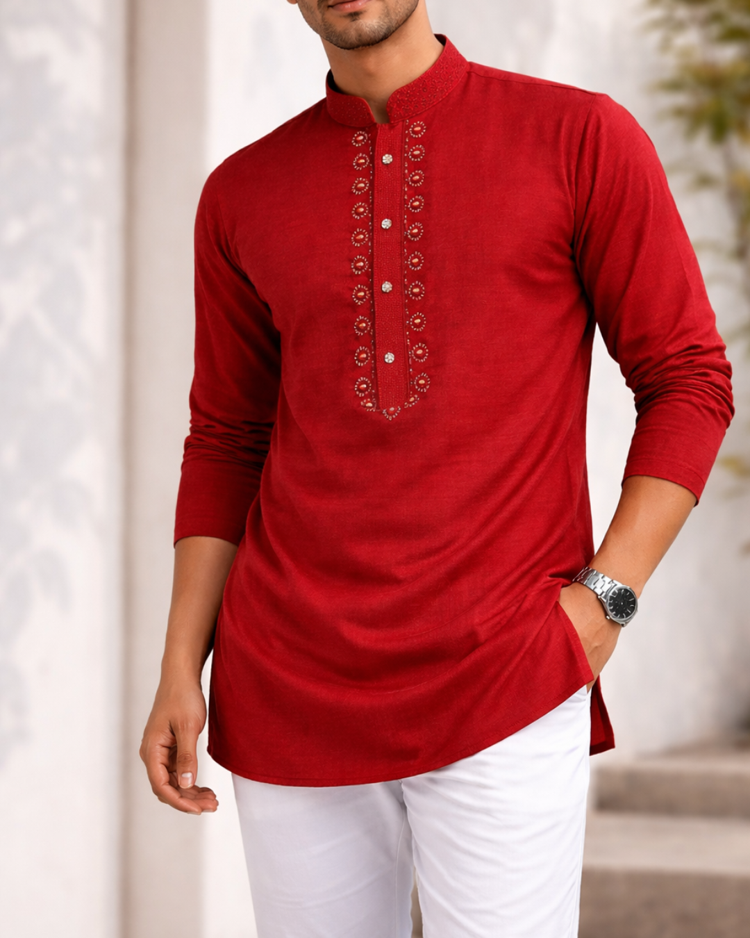 Embroidered Red Kurta