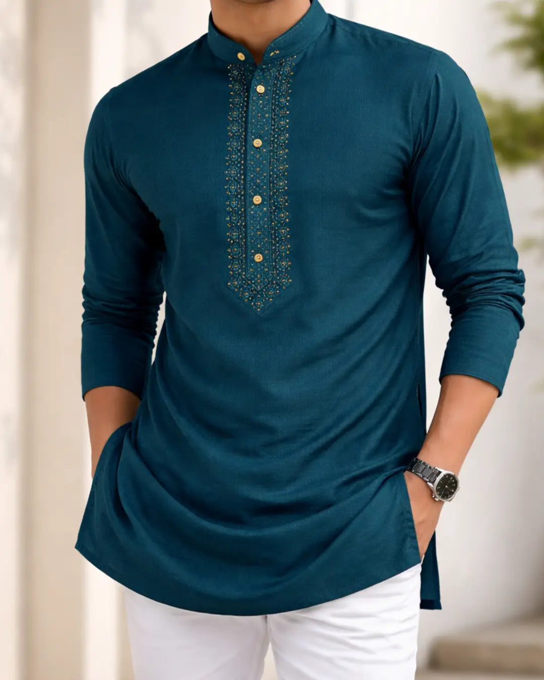 Embroidered Teal Kurta Indicoat