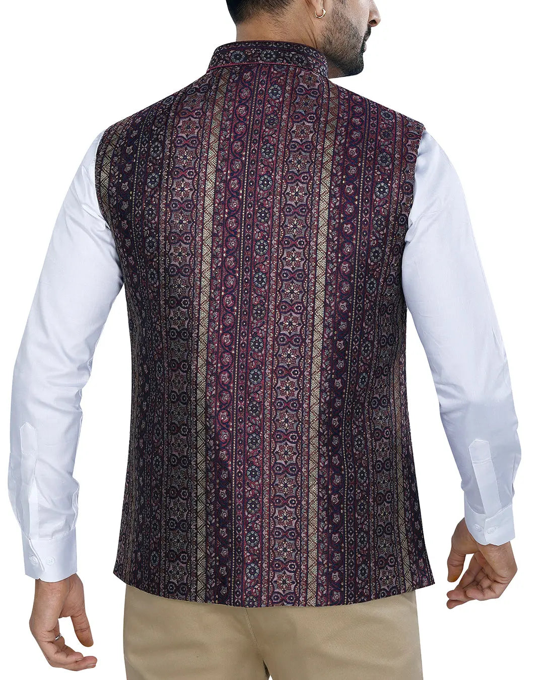 Samrat Purple Printed Mens Indian Waistcoat Indicoat