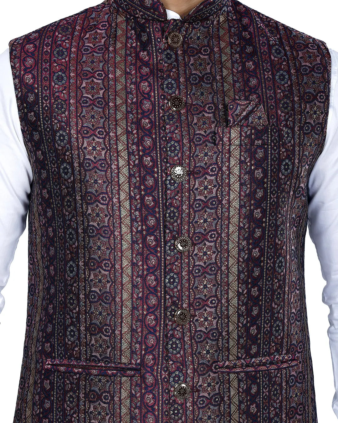 Samrat Purple Printed Mens Indian Waistcoat Indicoat