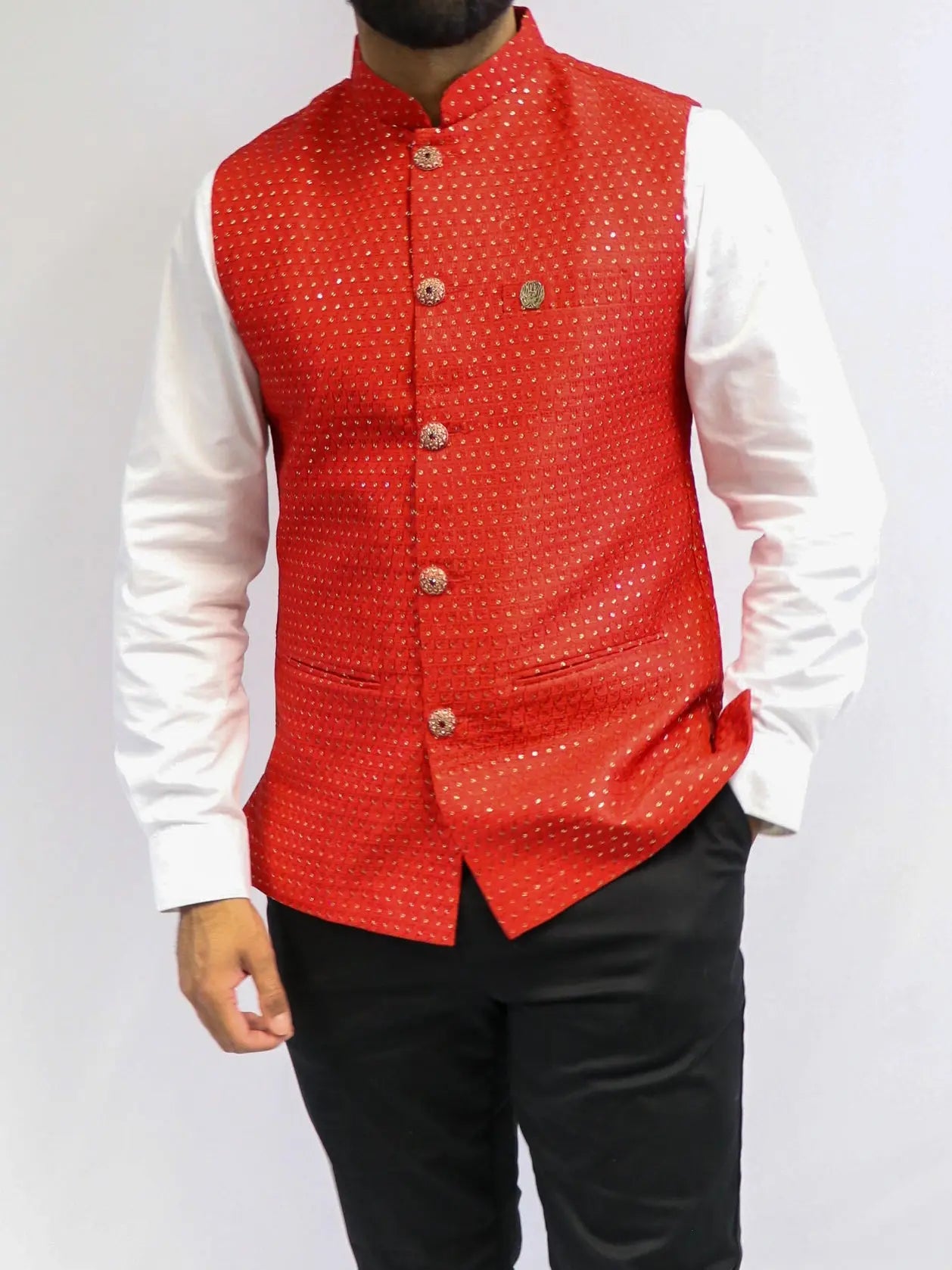 Maharaja Red Mens Indian Waistcoat Indicoat