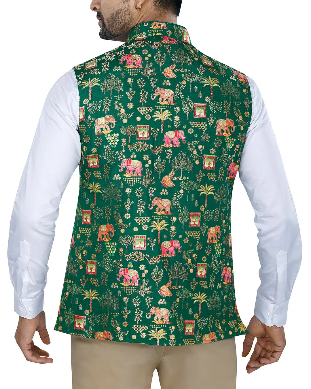 Haathi Forest Green Mens Indian Waistcoat Indicoat