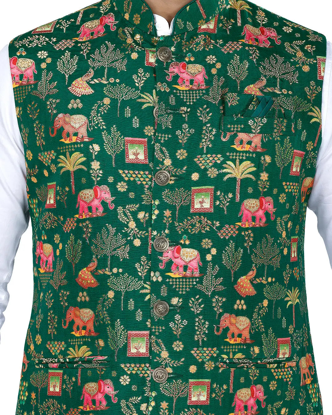 Haathi Forest Green Mens Indian Waistcoat Indicoat
