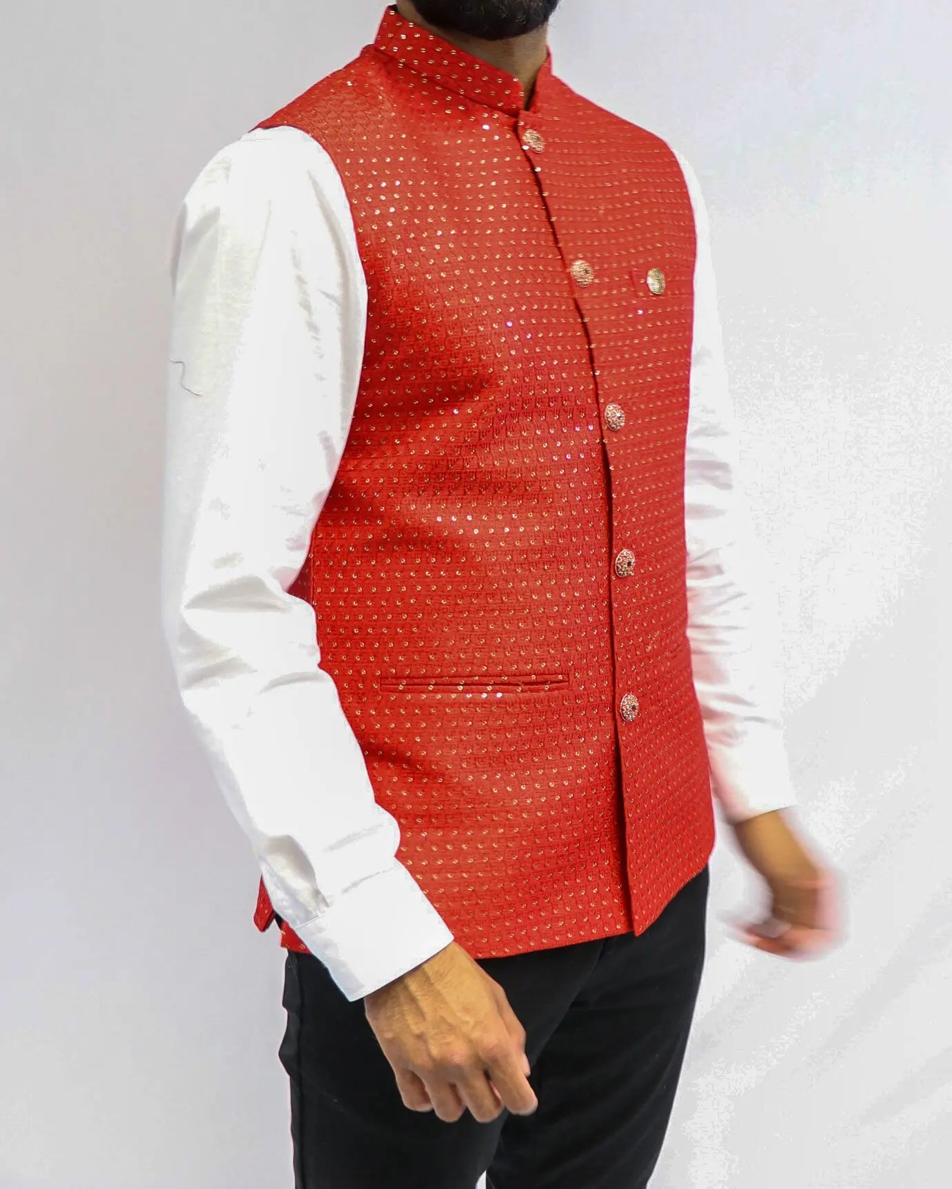 Maharaja Red Mens Indian Waistcoat Indicoat