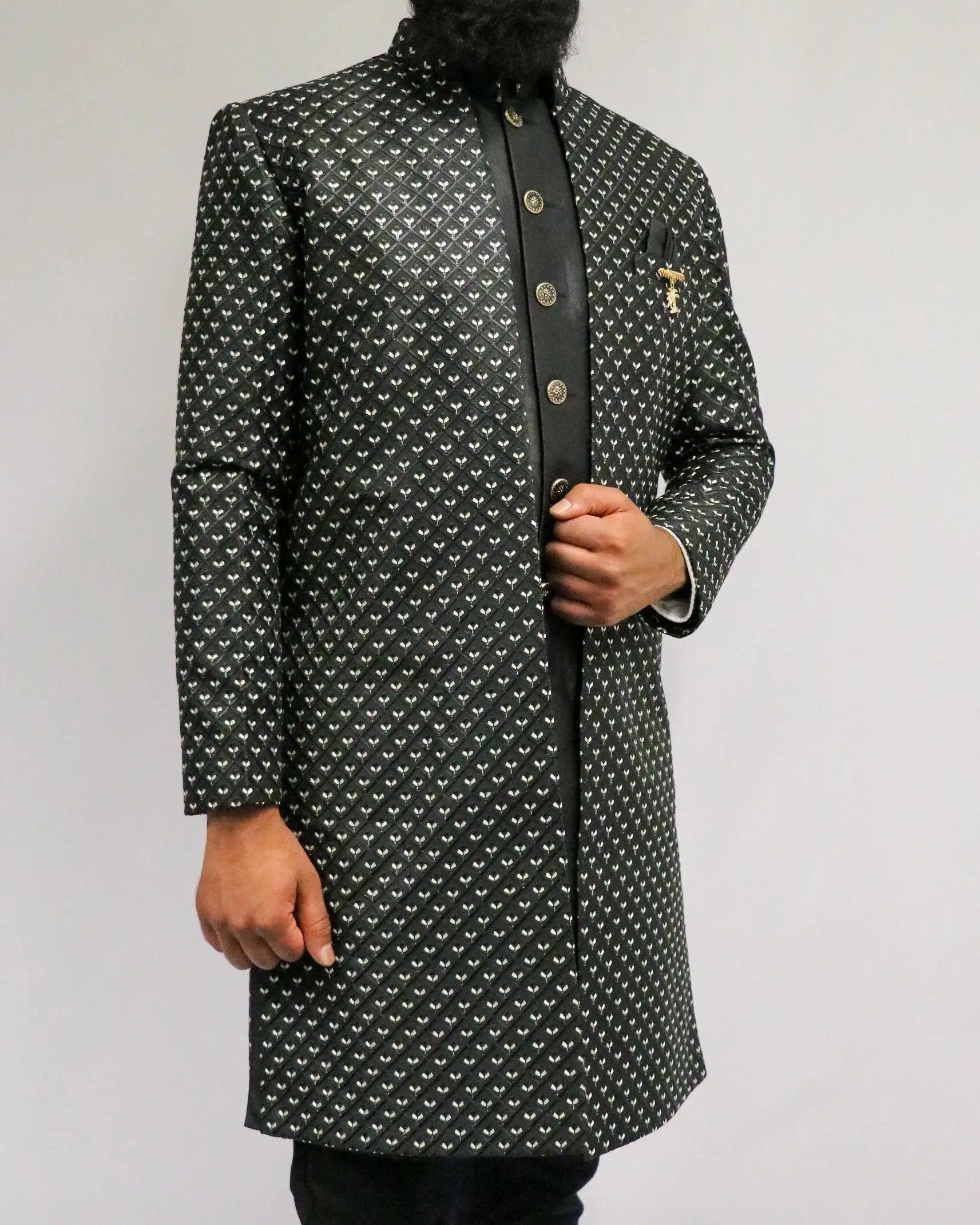 Majestic Black Three Piece Sherwani Indicoat