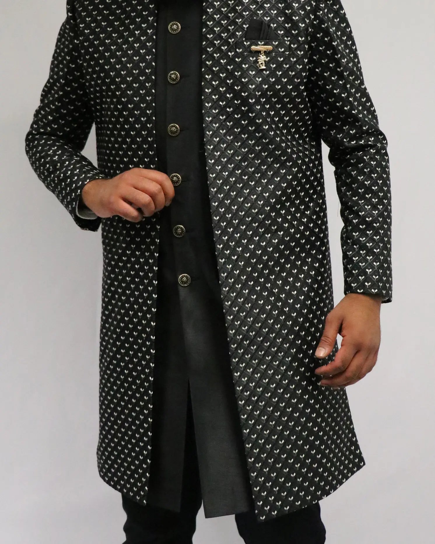 Majestic Black Three Piece Sherwani Indicoat