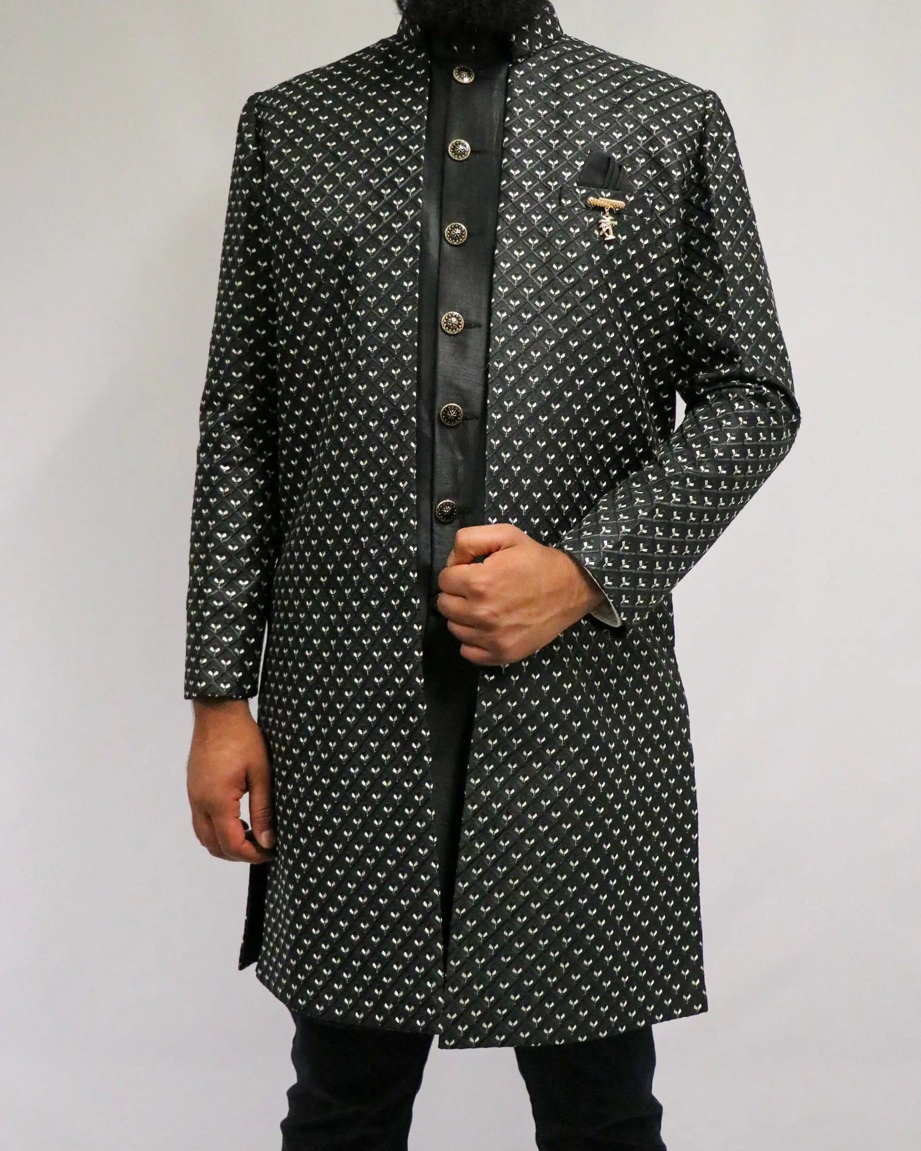 Majestic Black Three Piece Sherwani Indicoat