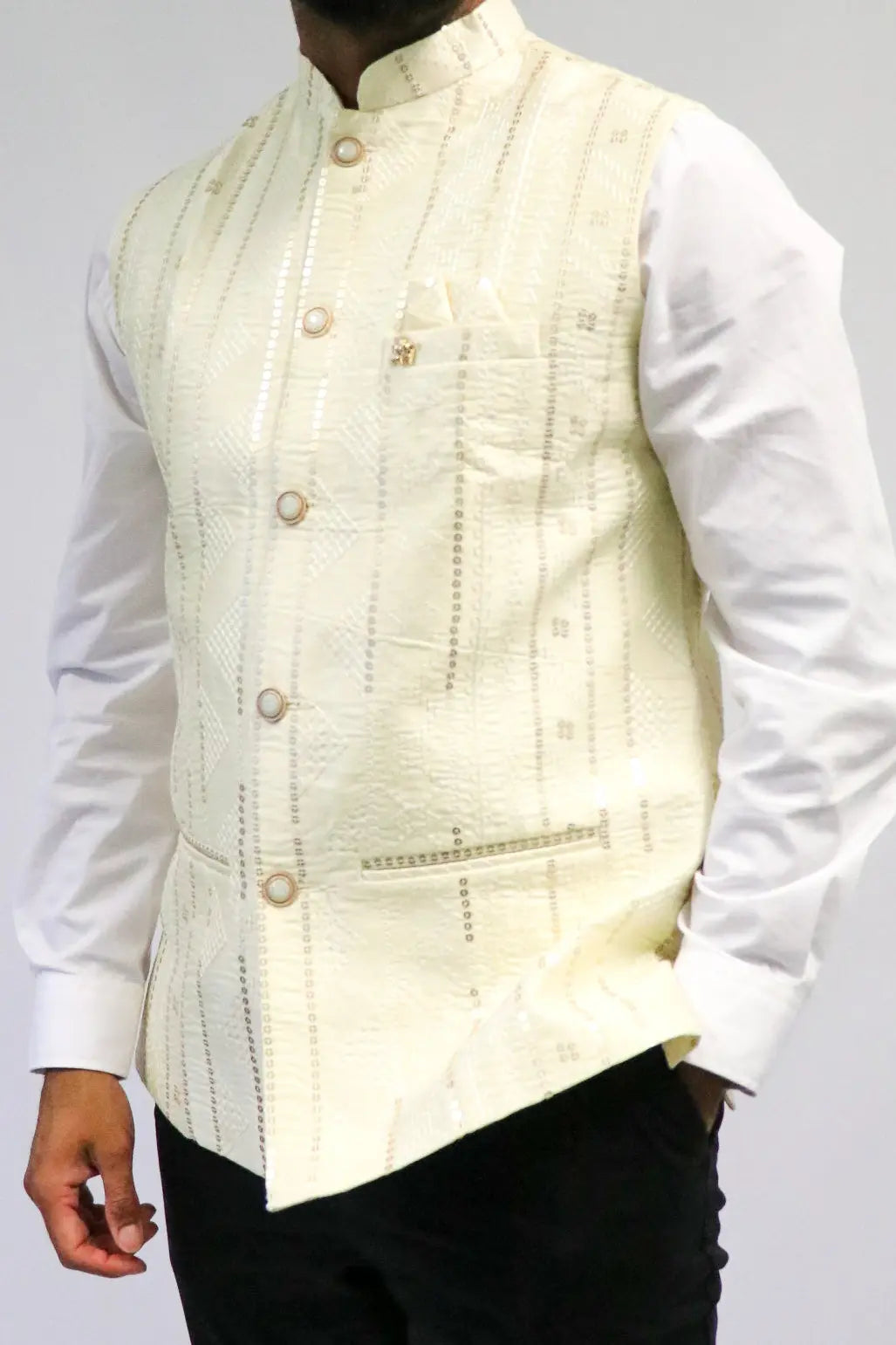 Sequin Ivory Mens Indian Waistcoat Indicoat