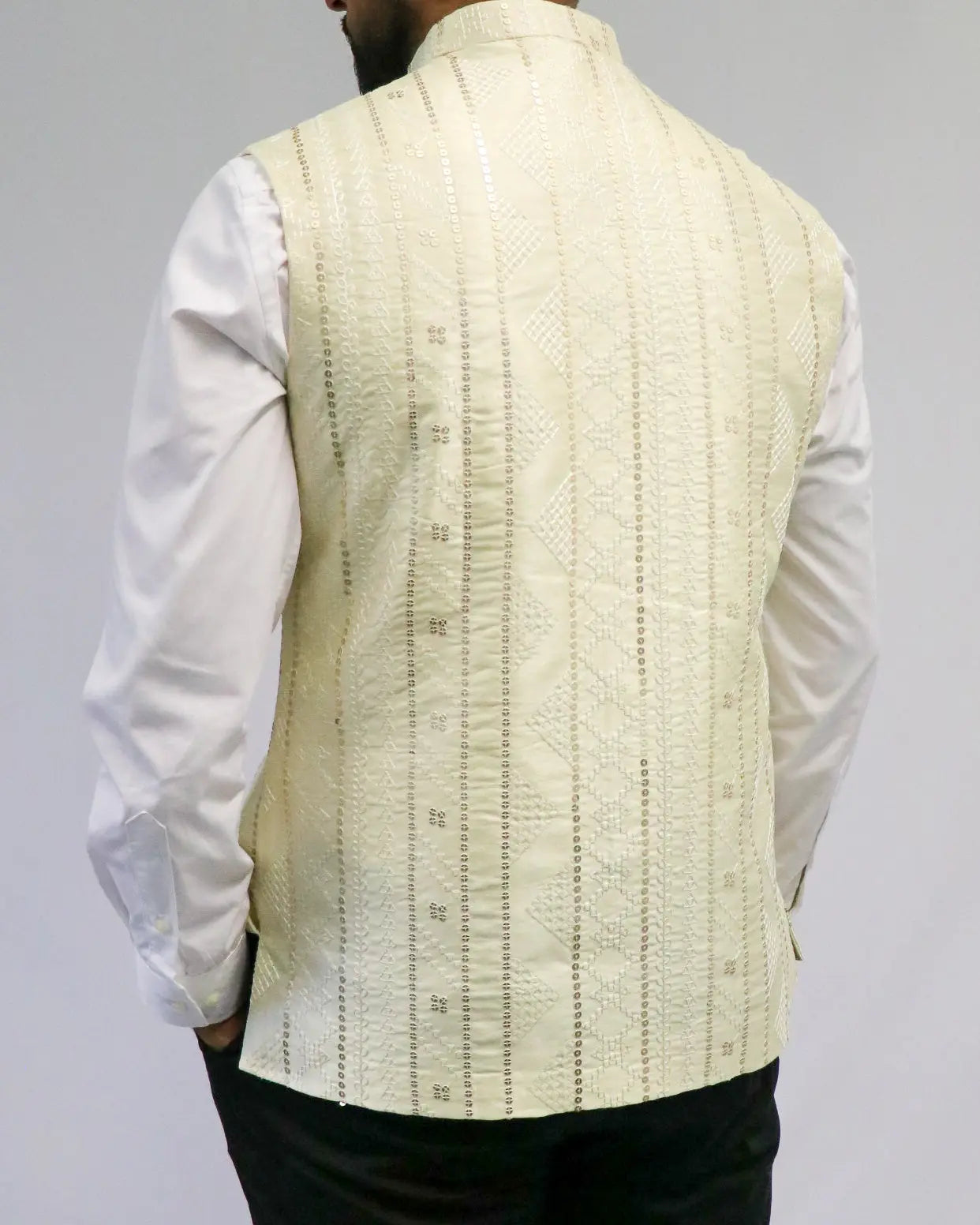 Sequin Ivory Mens Indian Waistcoat Indicoat