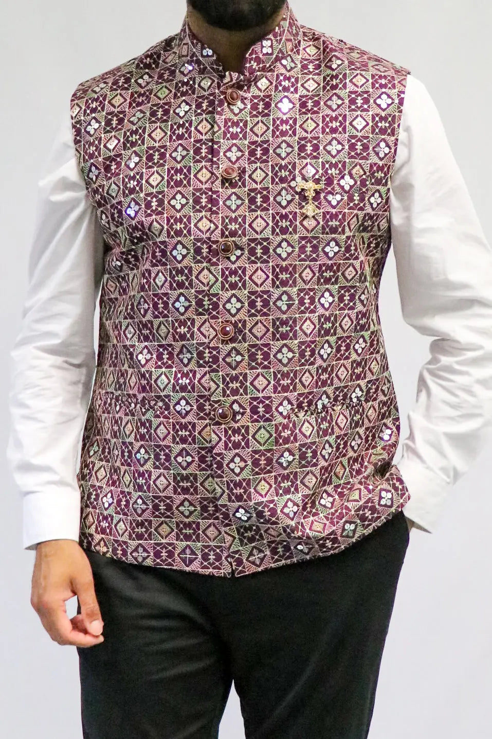 Sequin Plum Mens Indian Waistcoat Indicoat