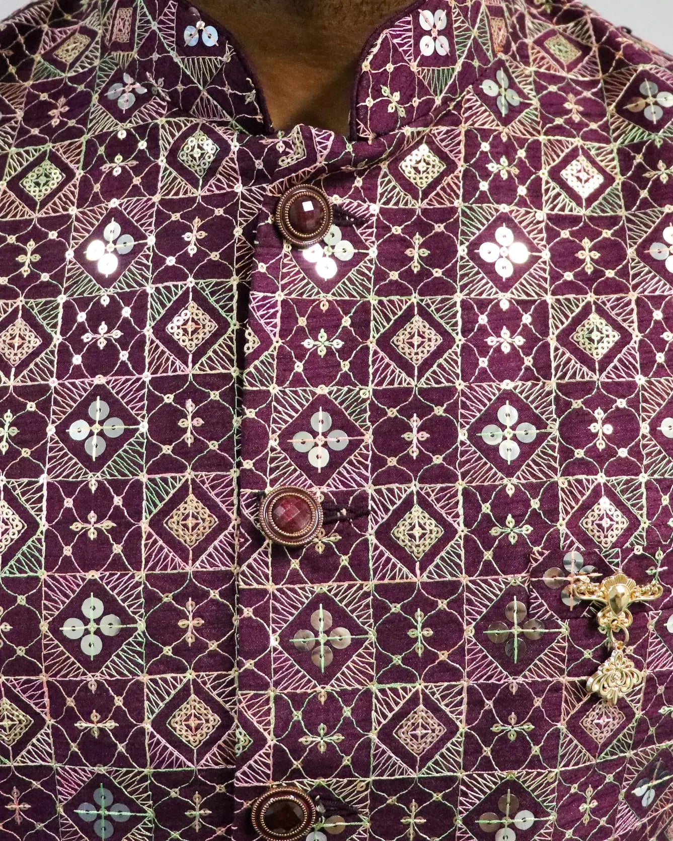Sequin Plum Mens Indian Waistcoat Indicoat
