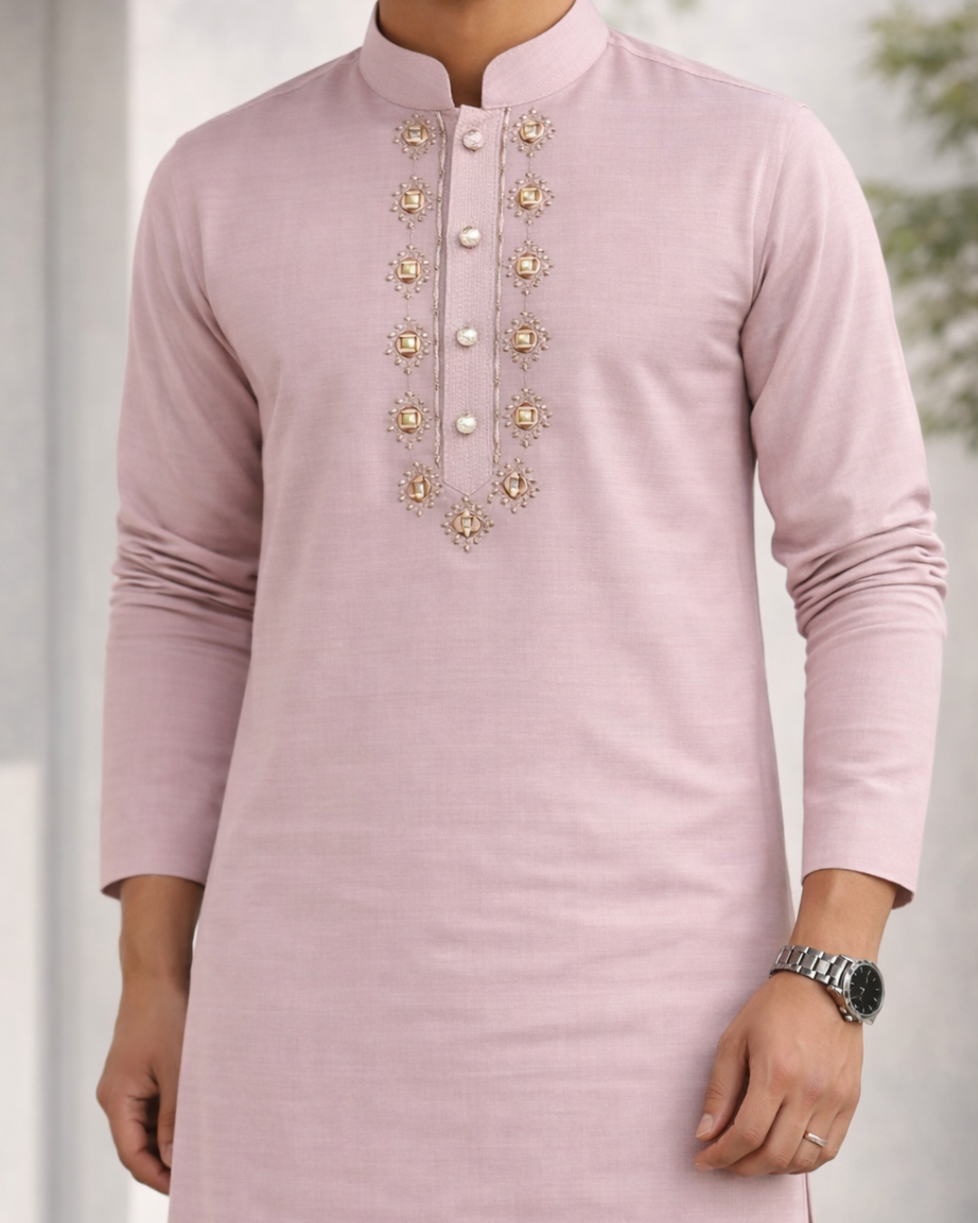 Embroidered Light Pink Kurta Indicoat