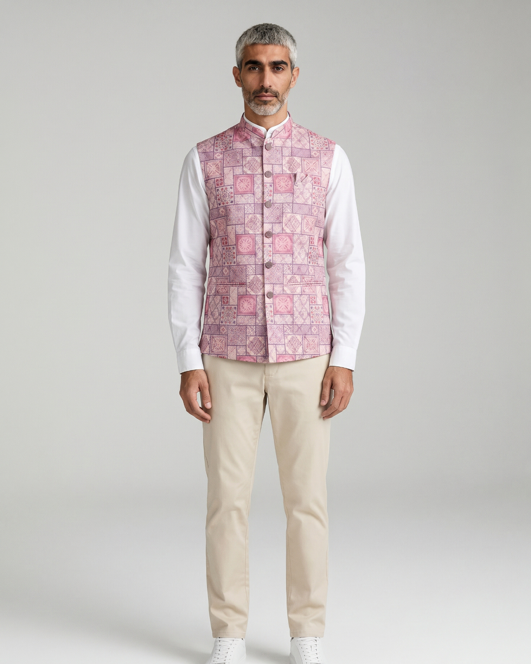 Plum Frame Printed Mens Indian Waistcoat