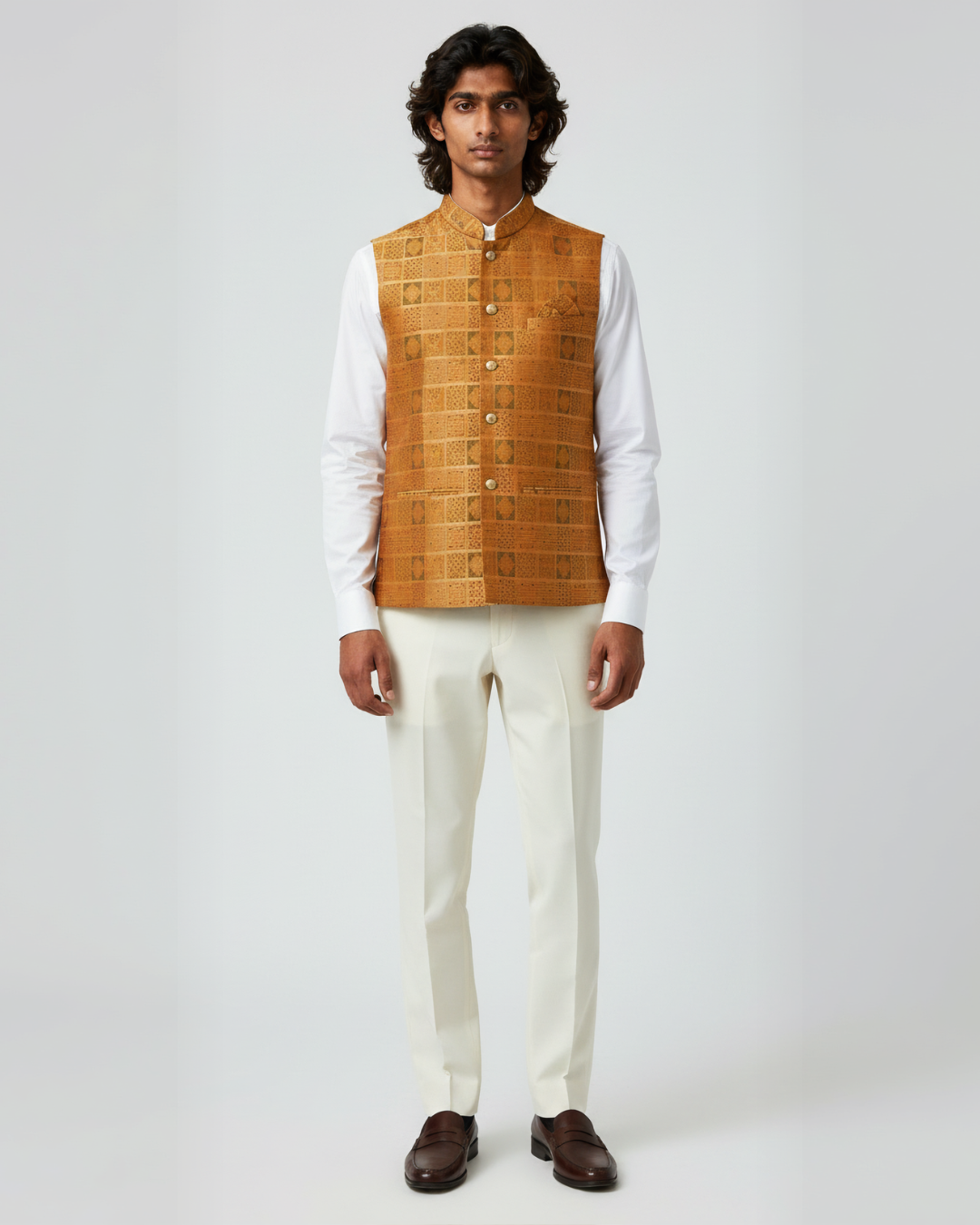 Surya Orange Mens Indian Waistcoat