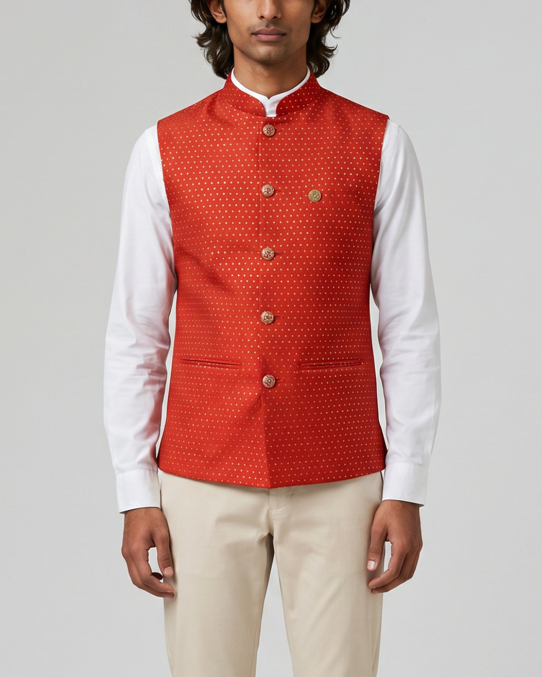 Maharaja Red Mens Indian Waistcoat