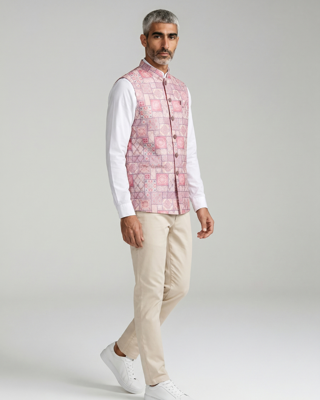 Plum Frame Printed Mens Indian Waistcoat